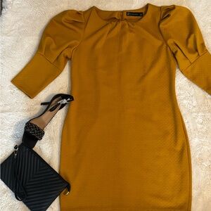 New York & Company Mustard Long Sleeve Dress